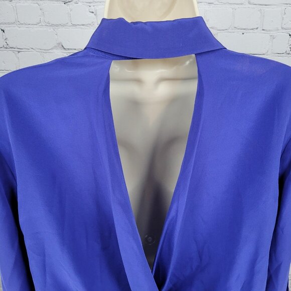 Rory Beca Blue 100% Silk Open Back Snap Closure Long Sleeve Top USA Small S - Picture 13 of 16